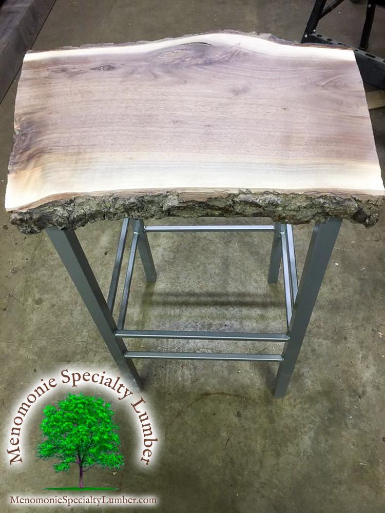 Black Walnut Bar Stools with Steel Bases. 