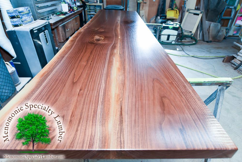 Black Walnut Computer Desk Top 131" x 30" x 2" Live edge one side